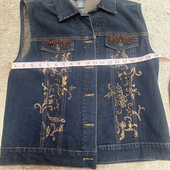 Vintage 90s/y2k Denim Western Button Vest Beading Dark Wash Pockets Medium EUC - Picture 5 of 6